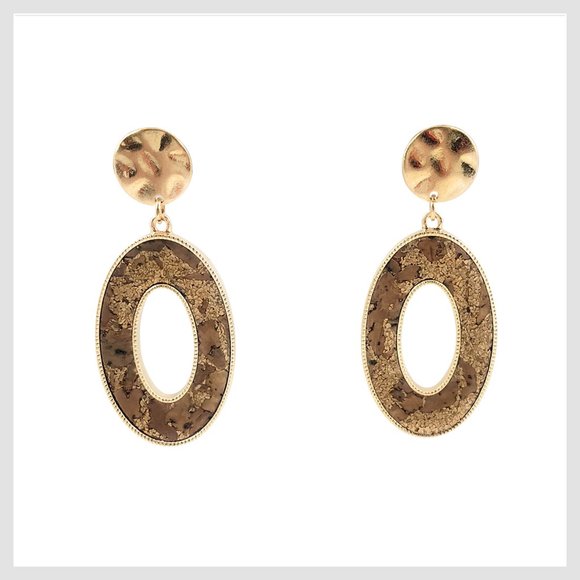 Dangle Earrings Cork Stud Post Gold Plated Trim - Picture 4 of 5